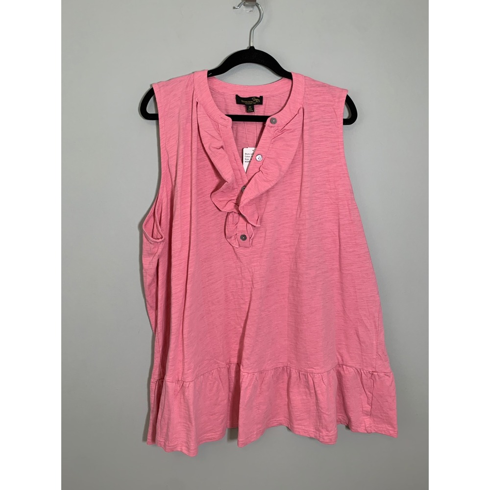 NEW‎ Suzanne Betro Tank Womens 4X Pink Ruffle Trim Henley Sleeveless Peplum Top
